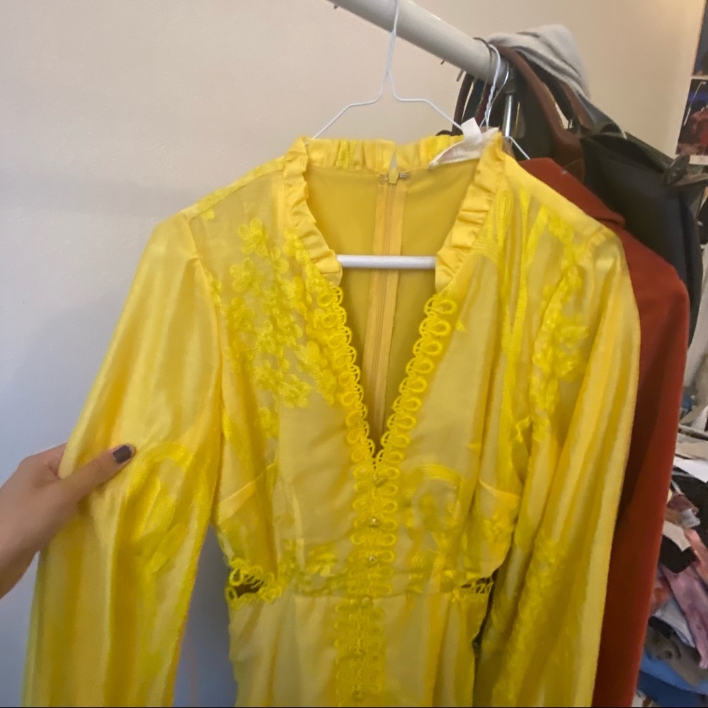 yellow embroidered dress